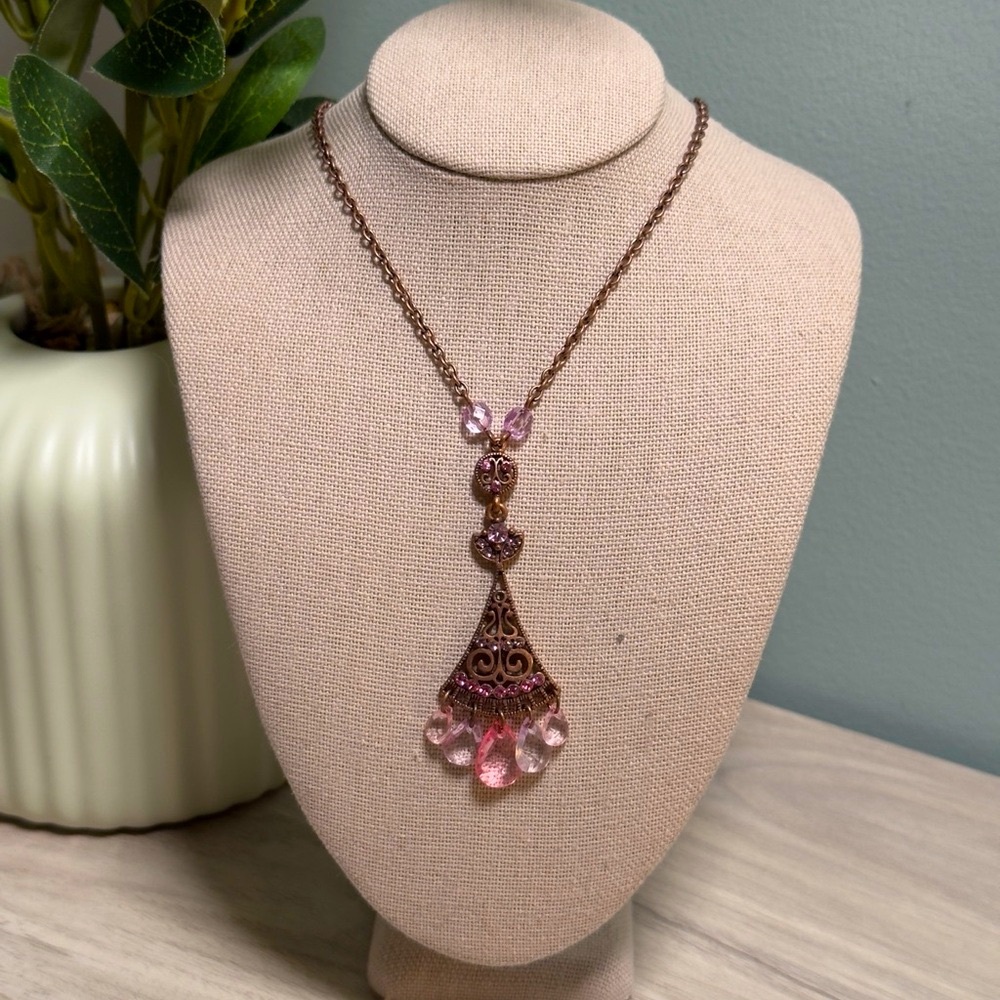 Chico’s Brown and Pink Necklace with Intricate Pendant